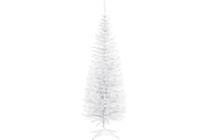 HOMCOM 5' Pencil Christmas Tree, Slim Artificial Xmas Tree with Realistic Branches, Sturdy Stand, White