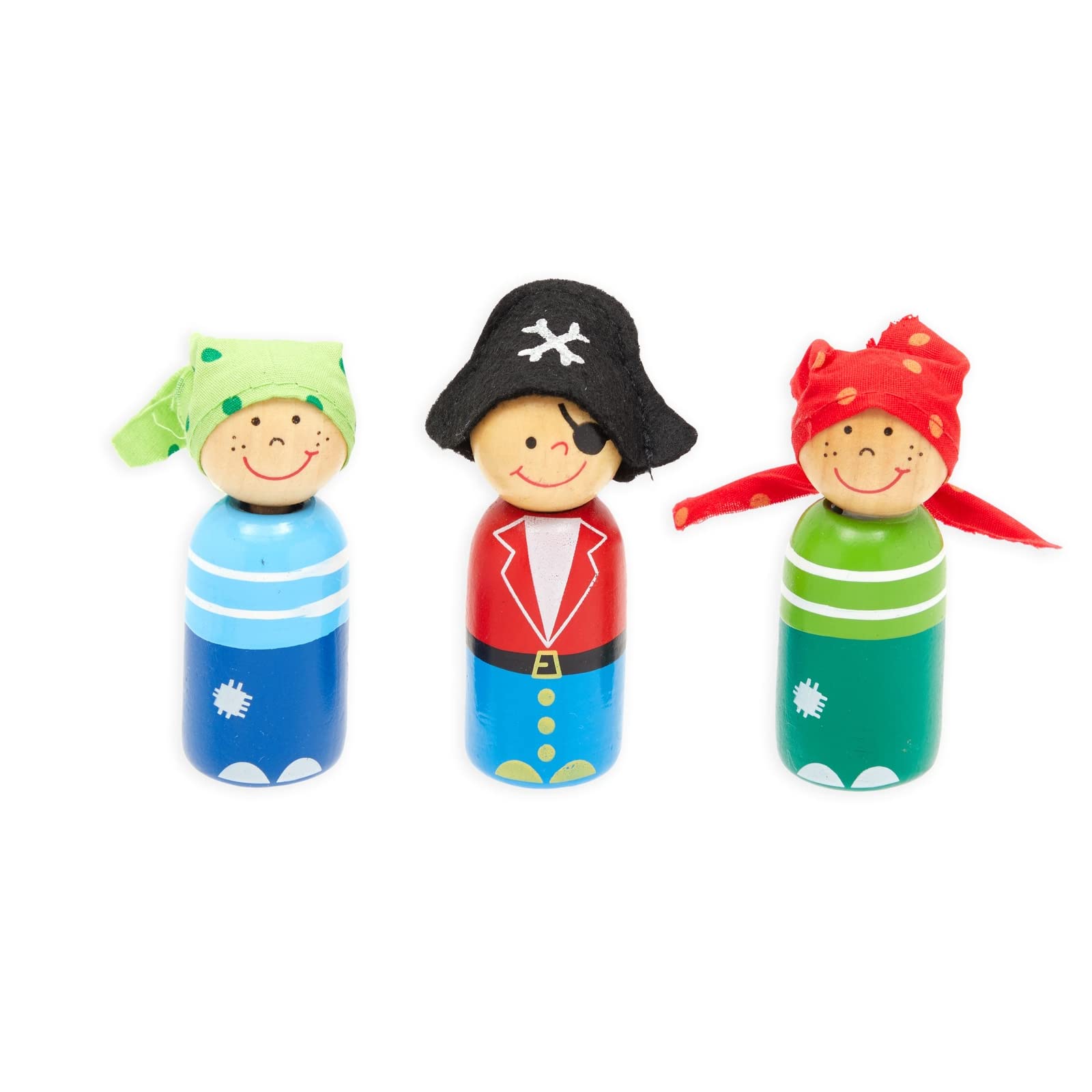 BLUE PANDA Wooden Pirate Ship Toy Playset for Kids with Shark Figurine, Boat & 11 Pieces - Pirate Toys for Age 3 and Above