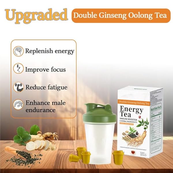 ENERGY TEA IMMUNE BOOSTER GINSENG TEA FOR MEN, CHINESE GINSENG OOLONG TEA WITH SPORTS WATER BOTTLE, KIDNEY FORMULA HERBAL TEA NNATURAL INGREDIENTS (1BOX(15PCS))