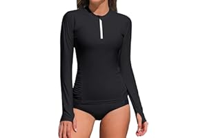 ATTRACO Women Rash Guard Long Sleeve Swimsuits UV UPF 50+ Zipper Swim Shirt Quick Dry Sun Shirts