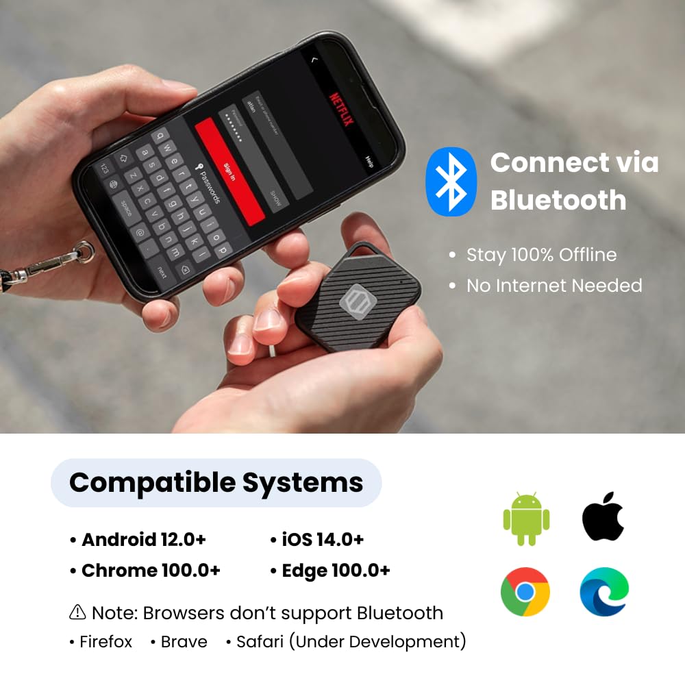 Offline Password Keeper – Secure Bluetooth Drive with Autofill, Store 1,000 Credentials, Military-Grade Encryption for Safe Password Management (Black)
