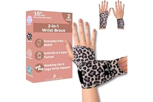 Activery Co. Carpal Tunnel Wrist Brace Left Hand, Right Hand for Women, Day or Night Compression Wrist Support Brace for Fitness, Keyboard Use, or Overnight Support, 2 Pack, Leopard Print