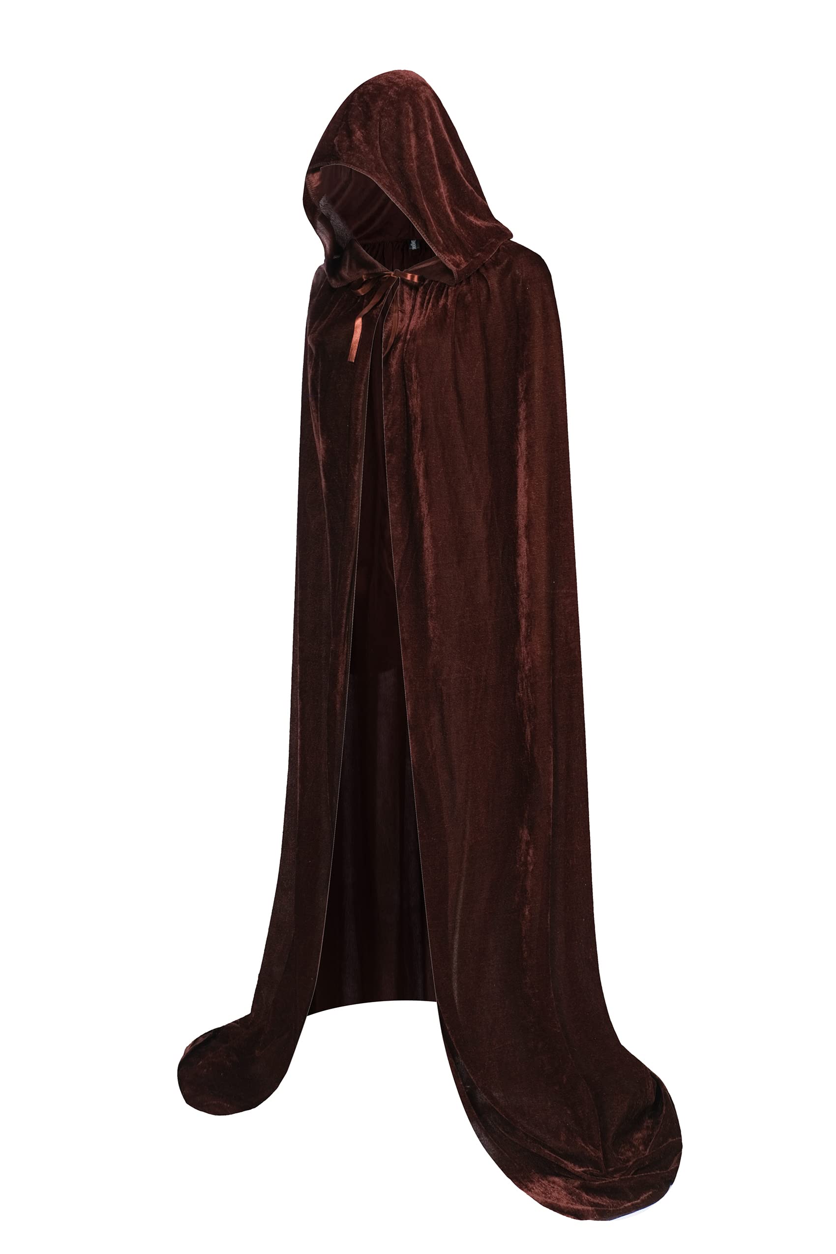 Regenboog 67inch Brown Velvet Cloak with Hood, Full Length Adult Cape, Christmas Halloween Costume, Masquerade, Witch & Wizard Cape, 170cm