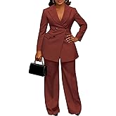 Tcremisa Blazer Sets for Women 2 Piece Pants Suit Dressy Double Breasted Blazer Pants Set Business Office Outfits