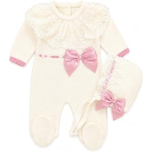 Knit Newborn Girl Deluxe Beige Old Pink Cotton Cloth Set, Coming Home Infant Knit Outfit 3 pieces