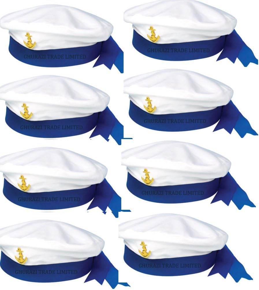 Ghurazi Trade Limited 8X BULK UK WHOLESALE SAILOR HATs MARINE NAVY SEA MAN CAPTAINS UNISEX FANCY DRESS SAILORS HAT