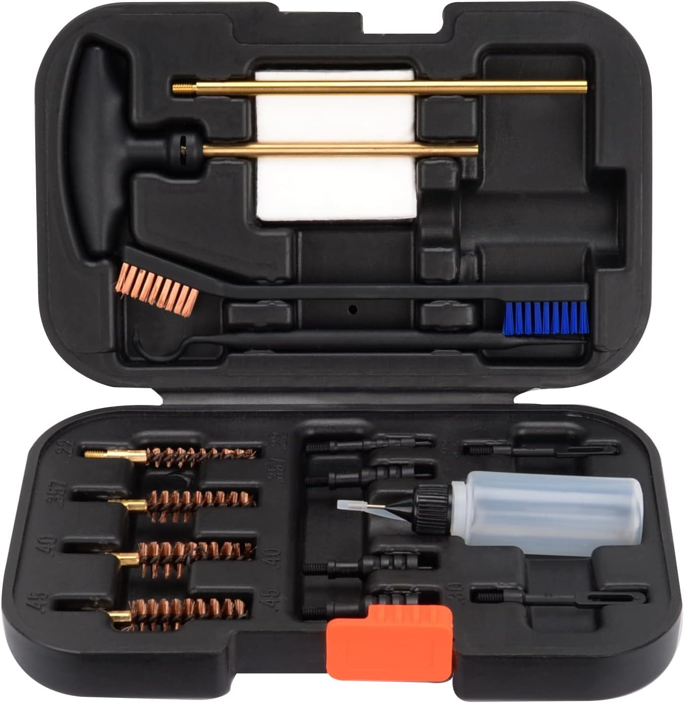 BOOSTEADY Elite Version Pistol Cleaning Kit 9mm/.357.22.45.40 Caliber Gun Cleaning Kit and Handgun Cleaning Kit Portable Brass Brush with Case -Plastic jags&loops