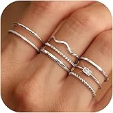 THUNARAZ 8Pcs Stackable Rings for Women Non Tarnish 14K Gold Plated Stainless Steel Dainty Rings Set Minimalist Thin Thumb Ring Cubic Zirconia Wave Statement Ring Bands for Women Size 5-10