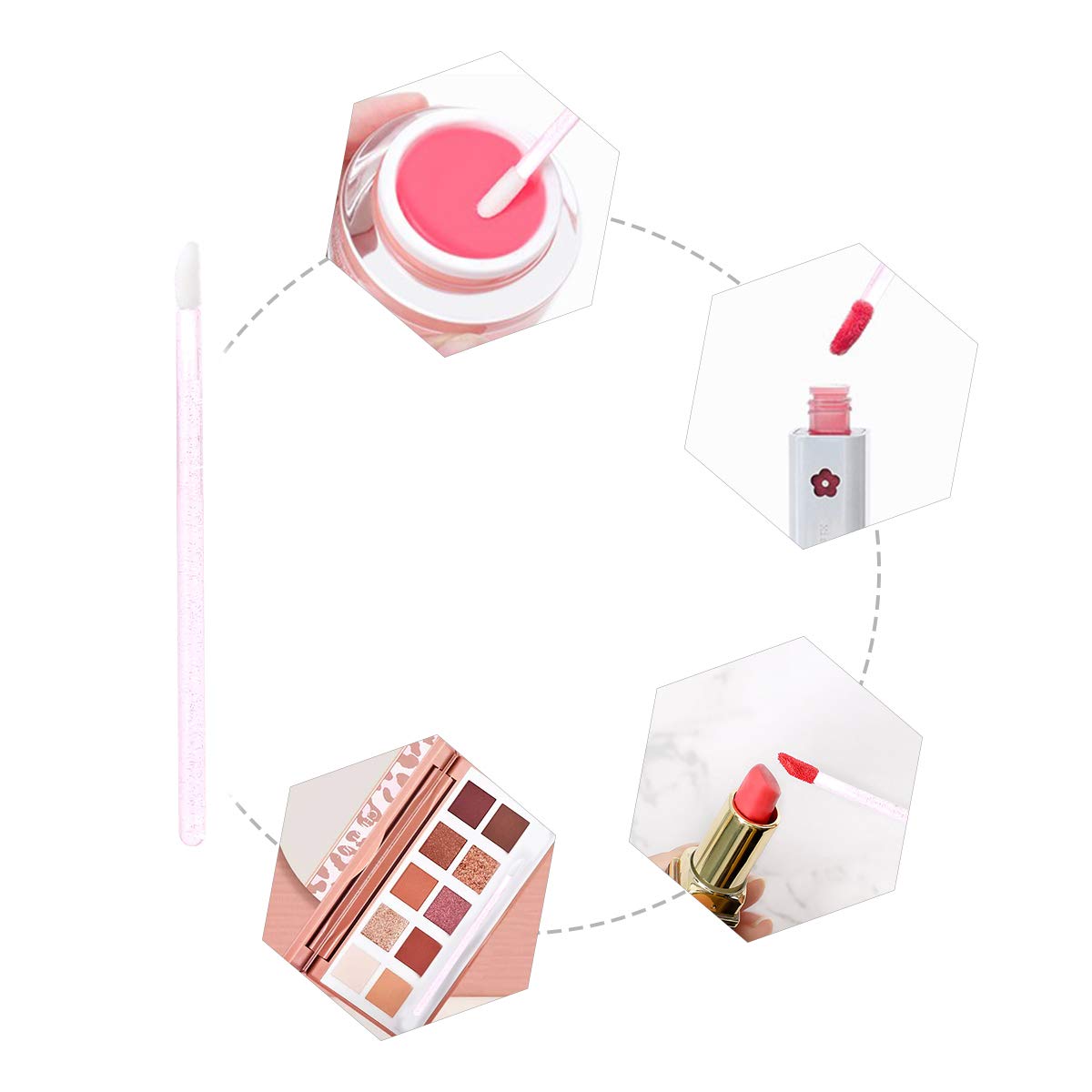 Elisel 100 Pcs Disposable Crystal Lip Brushes Make Up Lip Brushes Lipstick Lip Gloss Wands Eyeshadow Brushes Applicator Tool Makeup Beauty Tool Kits (Pink): Beauty