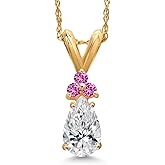 Gem Stone King 14K Yellow Gold DEF Lab Grown Diamond and Pink Created Sapphire Pendant Necklace for Women | 0.58 Cttw | Gemstone April Birthstone | Pear Shape 7X5MM | With 18 Inch Chain