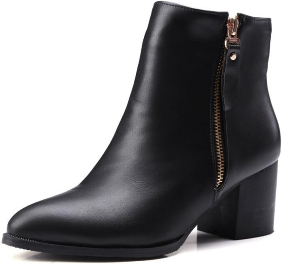 Smilice Women Large Size & Small Size Ankle Boots Pointed Toe Block Heel Zipper Booties