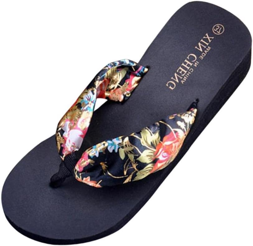 DENER Women Ladies Summer House Slippers Thong Moccasins,Bohemia Floral Indoor Outdoor Flip Flops Slip on Memory Foam Sandals