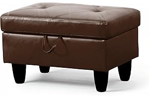 GRETERST Ottoman Rectangular Storage Ottoman Bench Faux Leather Footrest Footstool with Hinged Lid for Living Room, Bedroom, Entryway, Brown, 28.5"x19"x17.5"