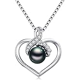 KANNSOAR Tahitian Black Pearl Necklace Heart Gifts for Women Wife Her Valentines Birthday Anniversary Heart Jewelry Christmas Day Gifts 925 Sterling Silver
