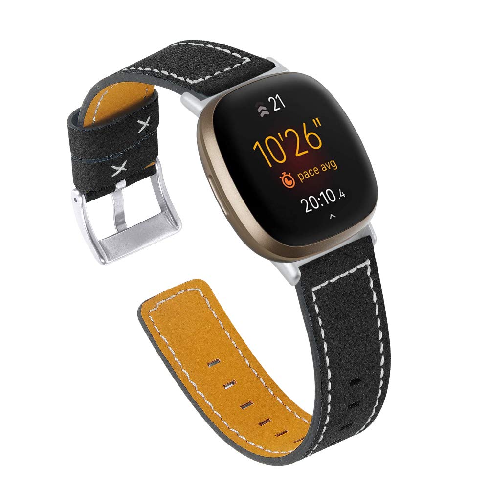 TenCloud Straps Compatible with Fitbit Versa 3/Sense Strap, Replacement Leather Band Wristband for Fitbit Sense/Versa 3 Smartwatch Women Men (Black)