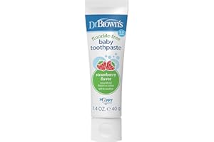 Dr. Brown’s Fluoride-Free Baby Toothpaste, Infant & Toddler Oral Care Strawberry 1-Pack 1.4oz/40g, 0-3 years