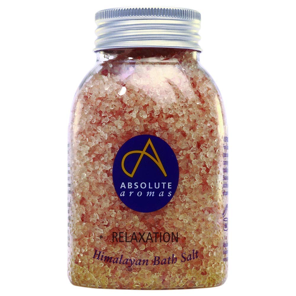 Absolute Aromas Relaxation Bath Salts 290g - Natural Pink Coarse Himalayan Salt Infused with 100% Pure Essential Oils of Bergamot, Clary Sage, Lavender and Petitgrain