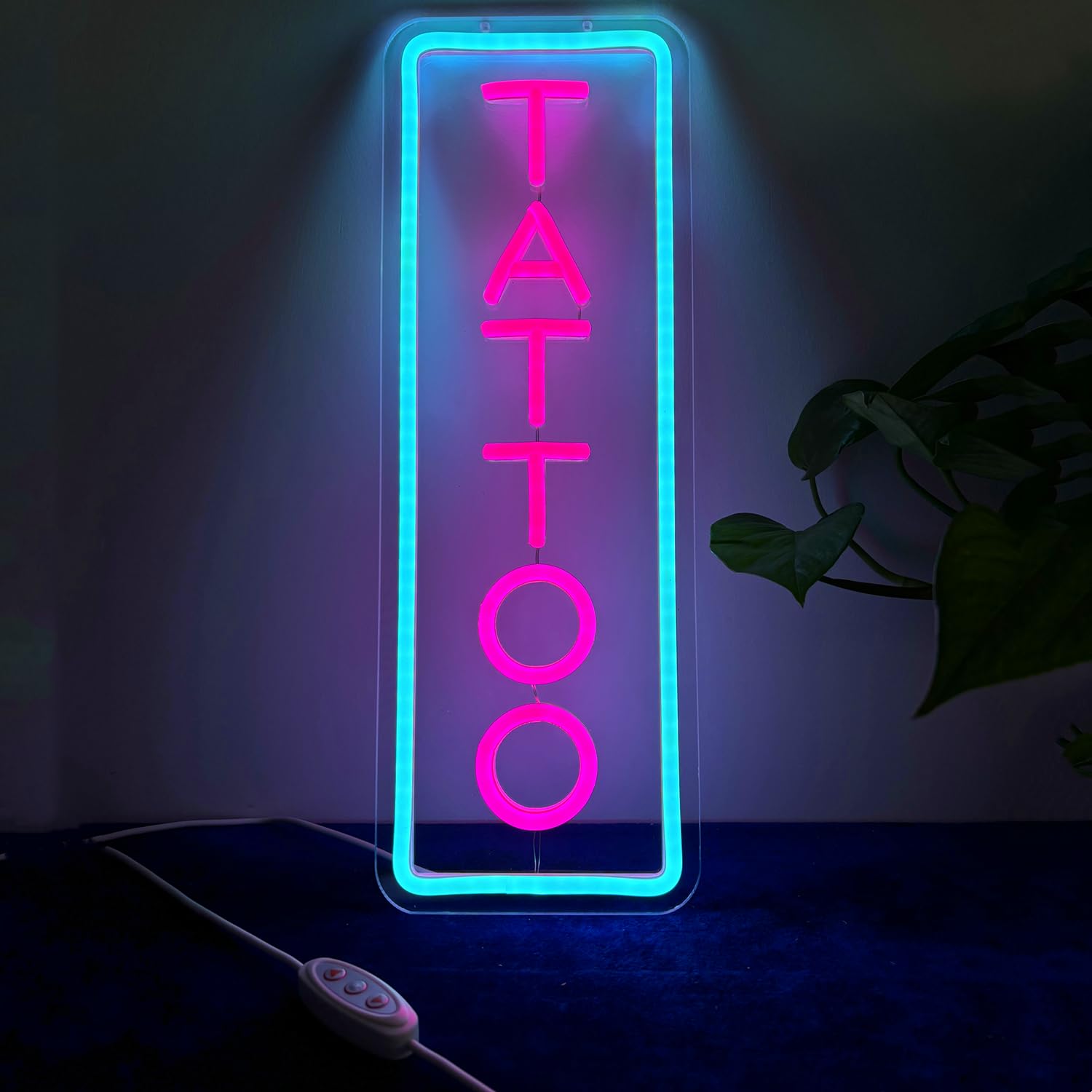 HFHungkeong Dimmable Tattoo Neon Sign,LED Reusable Neon Signs,Arylic Ice Blue Tattoo Shop Sign with Dimmer for Tattoo Salon, Studio, Shop Plaque,Tattoo Gifts for Friends,43x15CM(Ice Blue+Pink)