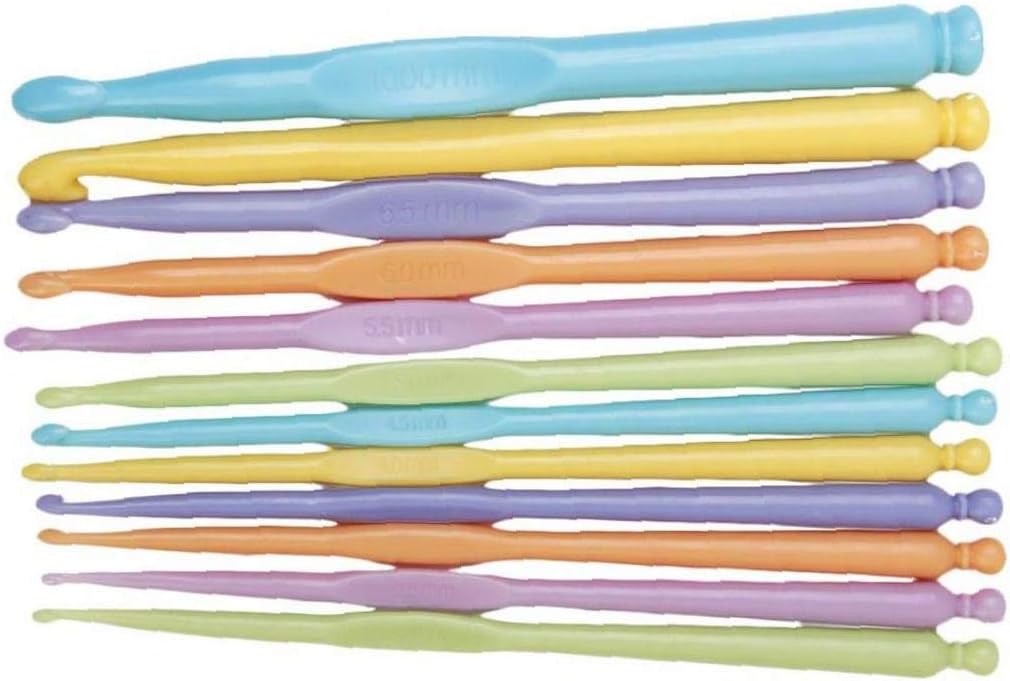 Trifycore Durable Crochet 2 To10mm Plastic Durable Crochet Hooks Knitting Needles Smooth Hook Needles with Ergonomic Handle 12 Pcs Random Colors