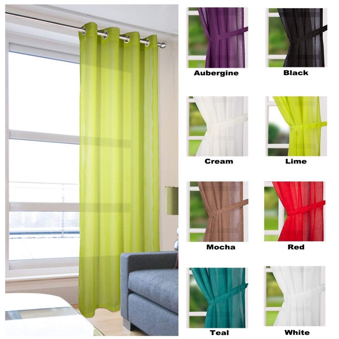 Leona Muslin / Linen Effect Eyelet Ring Top Voile Curtain Panel