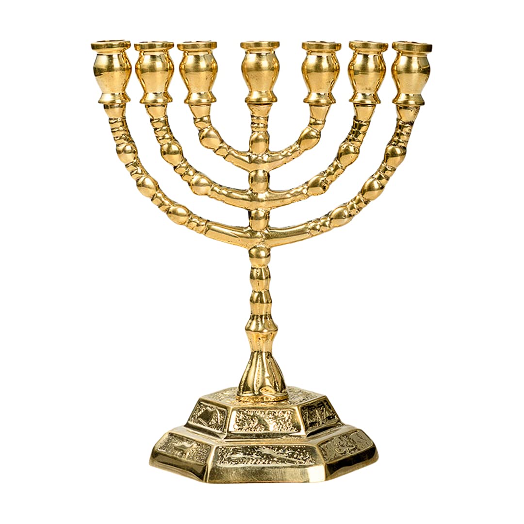 NKlaus Menorah candlestick solid brass gold plated height 13cm candle holder handmade 10901