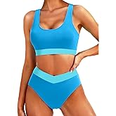 Tempt Me Women High Waisted Bikini Sets Two Piece Swimsuits Sport Bathing Suits with V Cut Bottom
