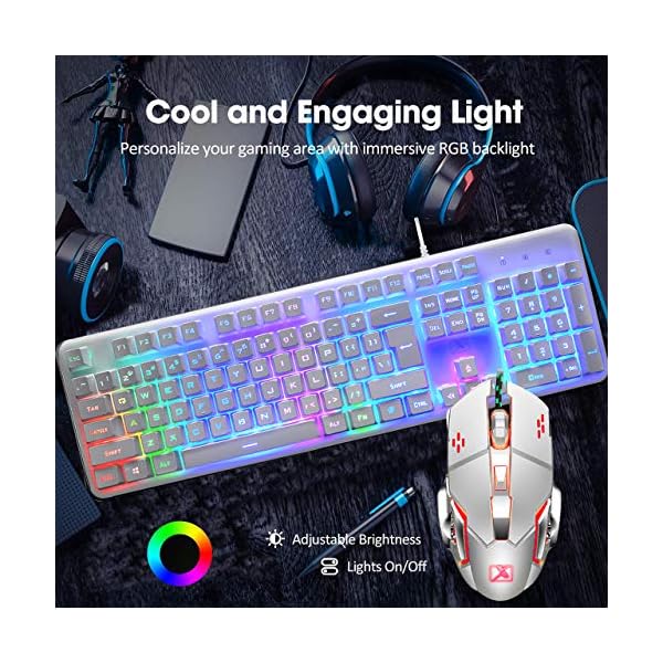 Wired-USB-Gaming-Keyboard-Mouse-Combo-Set-104-Keys-LED-Rainbow-Backlit-12-Multimedia-Keys-Gaming-Keyboard-2400DPI-6-Buttons-Optical-Mouse10-Lighting-Modes-RGB-Mice-Pad-Compatible-with-PC-Laptop-Mac Wired Gaming Keyboard and Mouse Combo, 104 Key LED Rainbow Backlight USB FN Multifunction Key Membrane Keyboard + 2400…