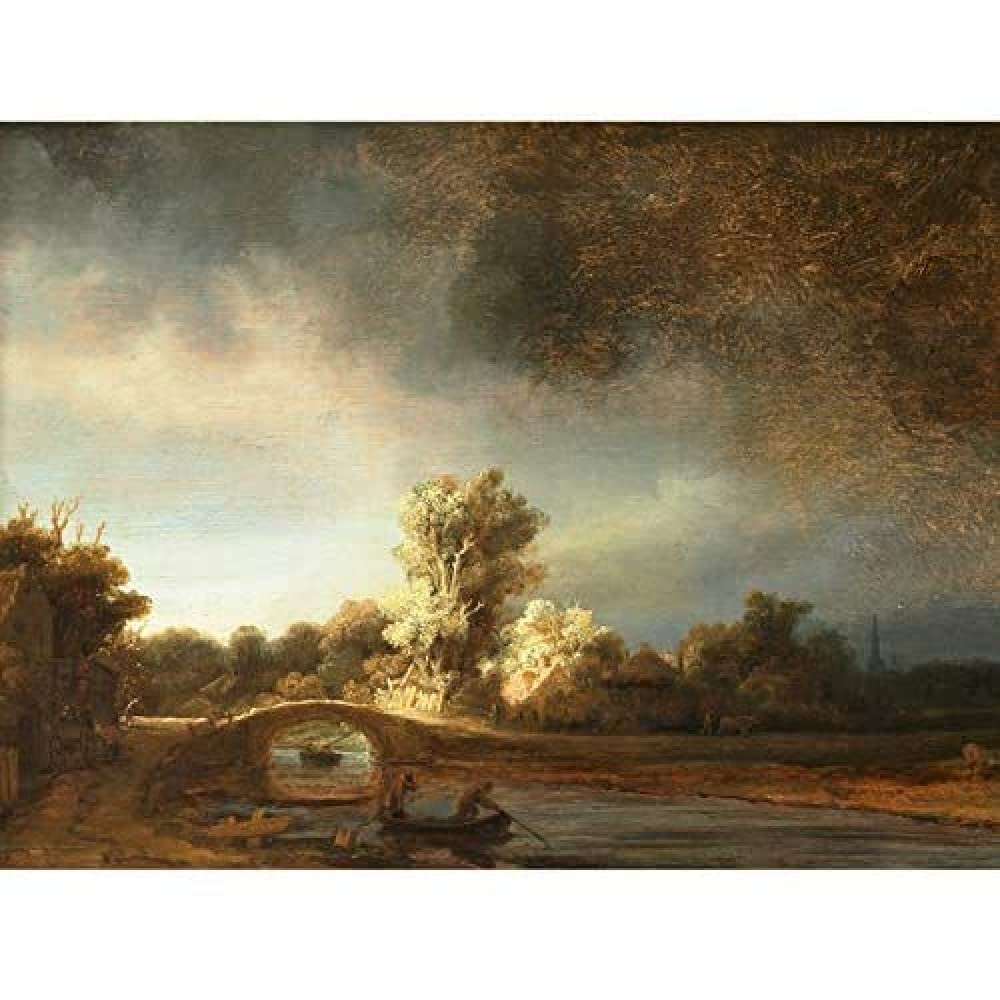 Rembrandt De Stenen Brug Art Print Canvas Premium Wall Decor Poster Mural