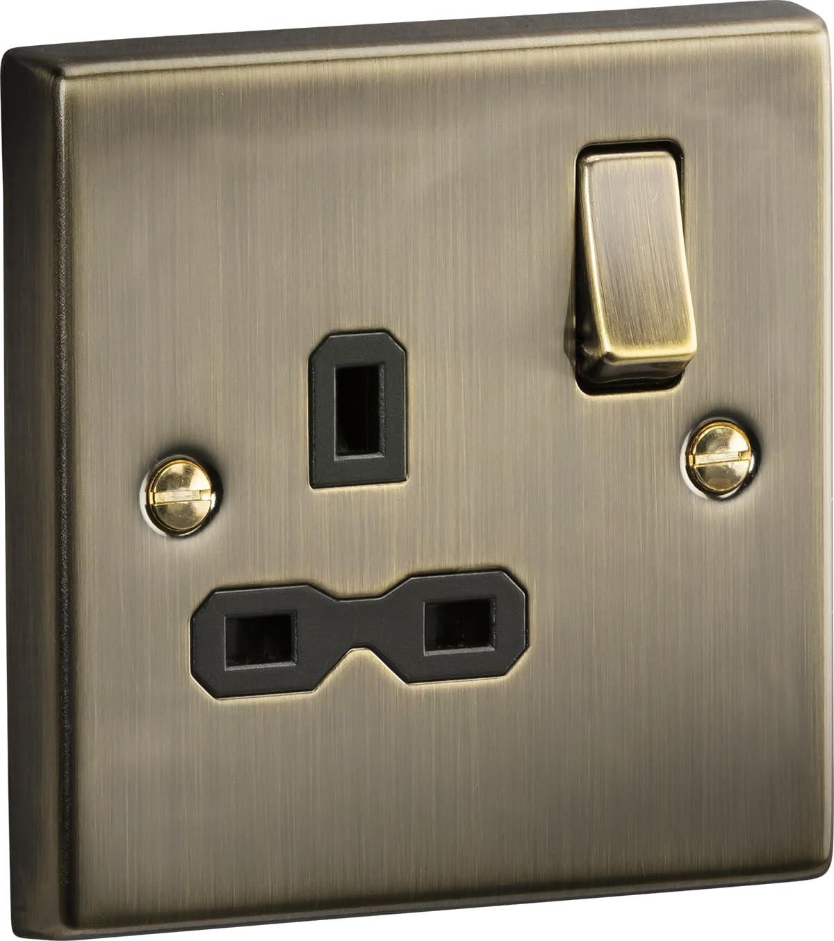 1G Switched Socket Square Edge Antique Brass 13A