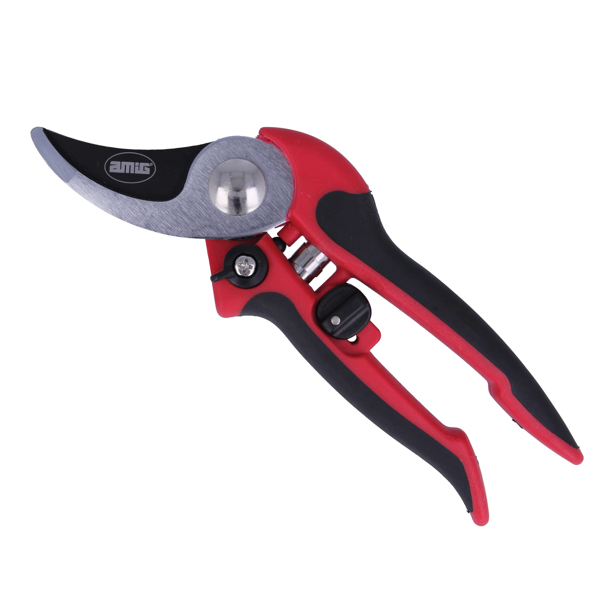 Amig - One Hand Pruning Scissors | Teflon Coated Aero Blade | 203 mm | Bi-Material Handle with Variable Opening | for Cutting Small Branches and Stems | Button Safety Closure