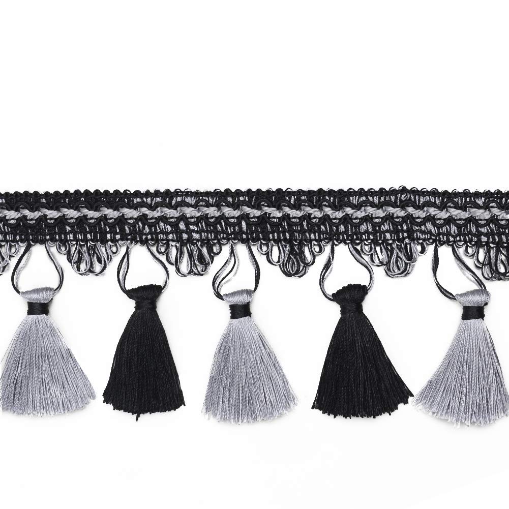 BEL AVENIR Tassel Fringe Trim 6.5 Yard x 3.54 Inches Luxury Hand Knitting Tassel Fringing Trimmings (Black)