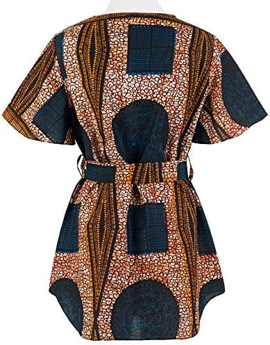 Candow Look Women's Round Neck African Wax Batik Printed Cotton Tunic Tops