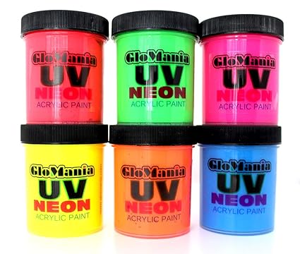 6 Color Set Uv Black Light 1oz 6oz Total Neon Rave Fluorescent Acrylic Paint