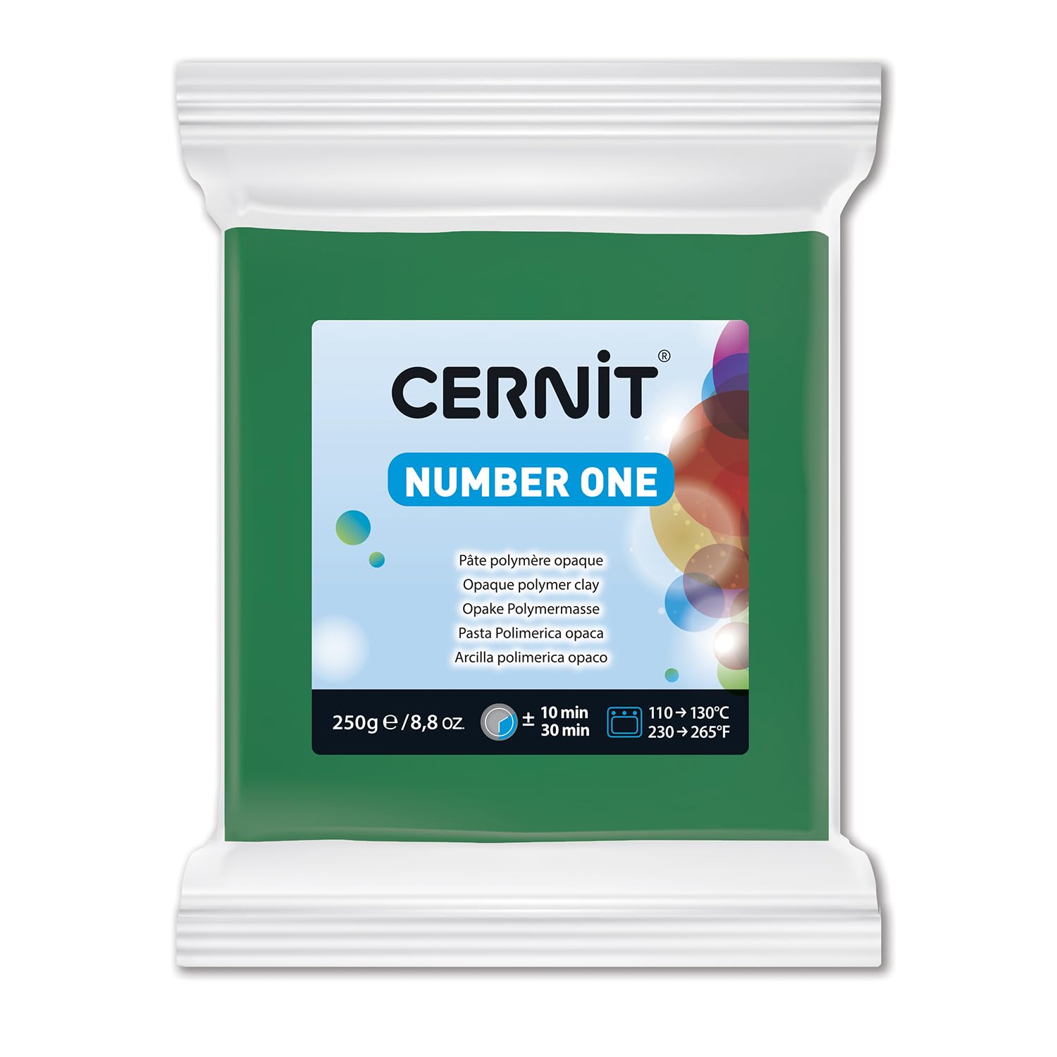 CERNIT CE0900250600C - A Pack of Polymer Clay Block - Number One Range - Modelling and Baking Clay - Green Colour - 250 g block - Manufactured in Belgium