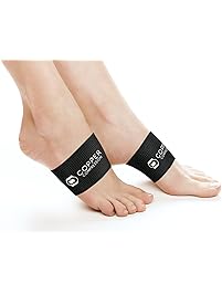 Copper Compression Copper Arch Support - 2 Plantar Fasciitis Braces/Sleeves. GUARANTEED Highest Copper Content. Foot Care, Heel Spurs, Feet Pain, Flat Arches (1 PAIR Black - One Size Fits All)