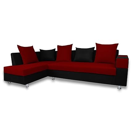 Adorn India Adillac 5 Seater Corner Sofa(Left Side Handle)(Maroon & Black)