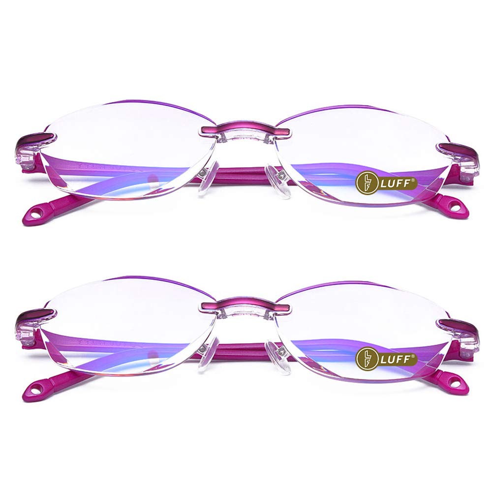 LUFF Reading Glasses Hd Anti-Blue Diamond Cut Edge Frameless Reading Glasses rose