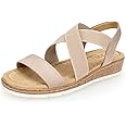 VJH confort Women's Flat sandals, Comfort Slip-on Elastic ankle strap Slingback Light Weight Casual Walking Sandals
