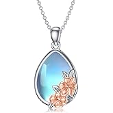 LEECCI Hibiscus Necklace 925 Sterling Silver Moonstone Hibiscus Pendant Flower Hibiscus Jewelry for Women