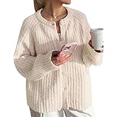 Qifeodm Womens Cardigan Sweater Chunky Knitted Crew Neck Long Sleeve Button Down Jackets Open Front Loose Casual Coat