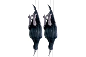 Mootikar Get Rid of Crows - 2 Pack Realistic Lifesize Large Black Feathered Crows Decoy 17 inch