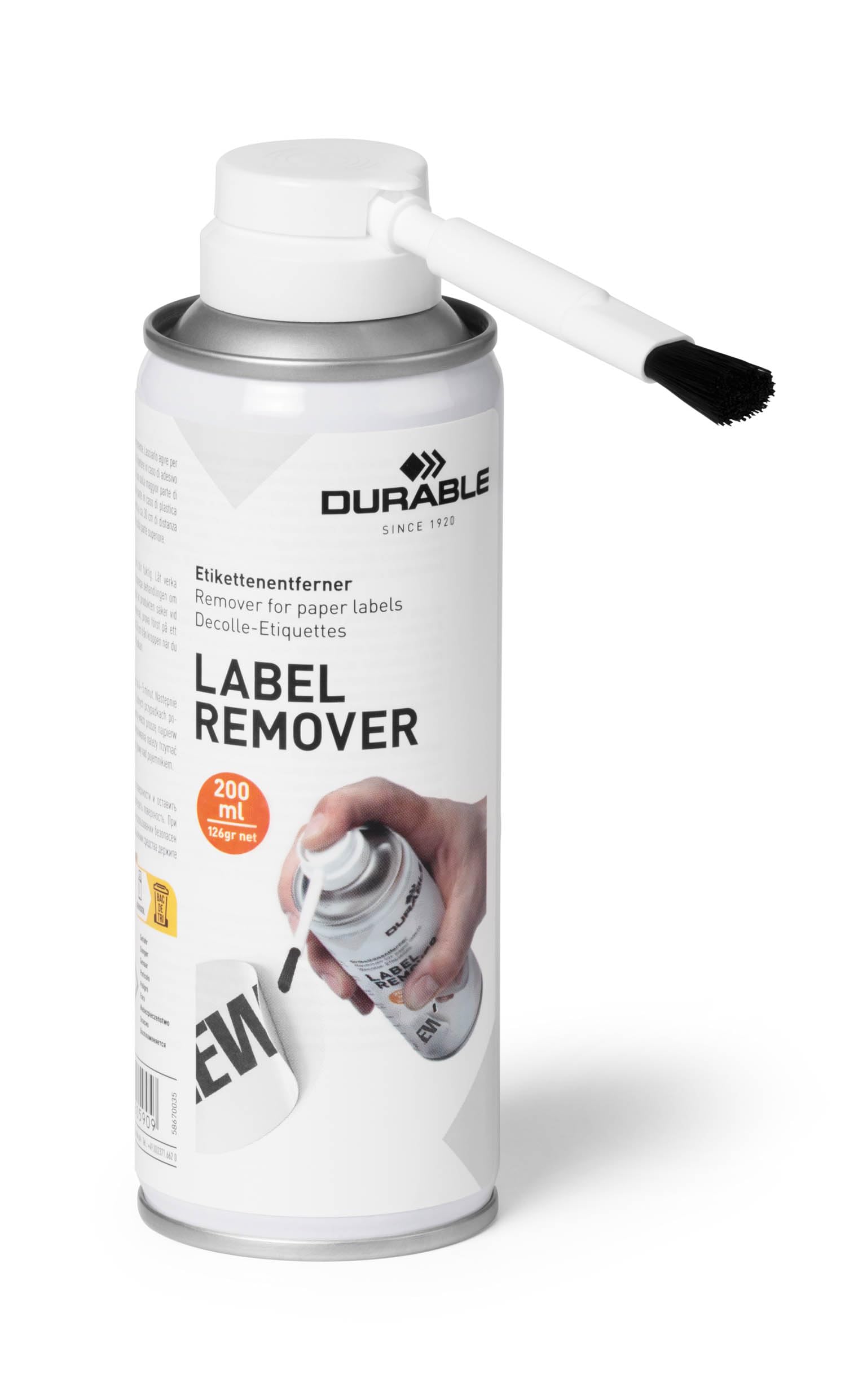 Durable Label Remover for Adhesive Stickers, Strong Cleaner Dissolves Glue, Tape, Sticky Residue, Wine Labels and more, 200ml Spray and Brush