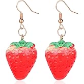 Strawberry Earrings for Women, 3D Strawberry Dangle Earrings Long Cute Fruit Drop Jewelry Funny Dangly Ear Jewelry for Women Costume Accessories Gifts