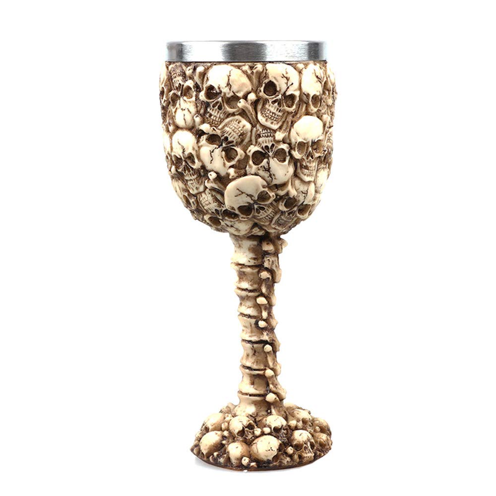 VOANZO Day of The Dead Ossuary Skulls Wine Goblet With Skeletal Spine Stem Mountain Heap Of Human Skull Sacrifice Wine Chalice As Kitchen Decorative Halloween Party Centerpiece Accessory