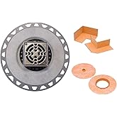 Schluter Kerdi-Drain PVC Classic Shower Drain Kit with Integrated Bonding Flange - Provides Drainage Solutions for Tiled Showers - 4" Stainless Steel Grate, Square, 2" Outlet - KD2/PVC/E