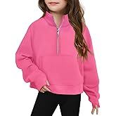 Haloumoning Girls Half Zip Sweatshirt Long Sleeve Pullover Crop Tops Kids Lightweight Fleece Fashion Winter Clothes