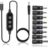 Yancincny USB C to DC 5V/9V/12V/15V/20V Cable with 8 DC Conversion Heads and LED Display Screen, USB to DC Power Cable for use with PD Charger and PD Power Bank for Speakers, routers, laptops (3.9ft)