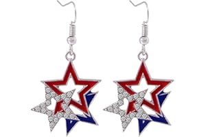 INENIMARTJ USA Patriotic Dangle Earrings for Women,Red White Blue Stripe American Flag Earrings,Acrylic Star Heart USA Drop Earrings,4th of July Ndependence Day Patriotic Earrings,USA American Independence Day Outfit
