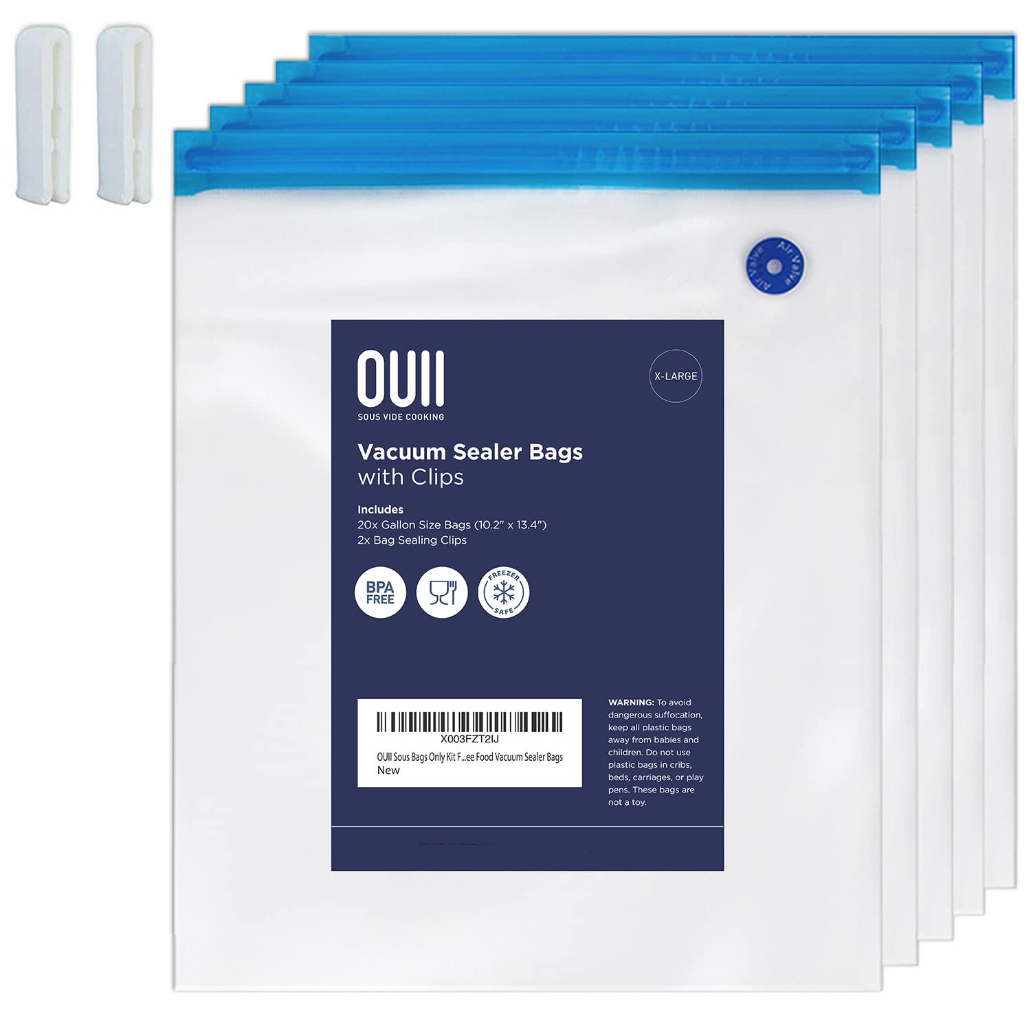 Sous Vide Bags Only Kit For Anova and Joule Cookers, 20 Extra Large Reusable BPA Free Food Vacuum Sealer Bags