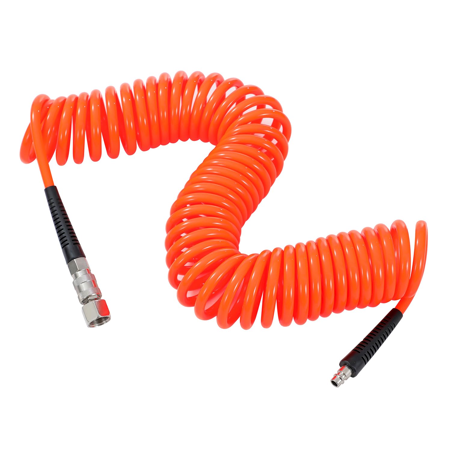 ORAZIO Air Compressor Hose Polyurethane Recoil 10 Meters Long 7mm ID x 10mm OD Air Hose with 1/4" Europe Quick Coupler and Plug, Orange